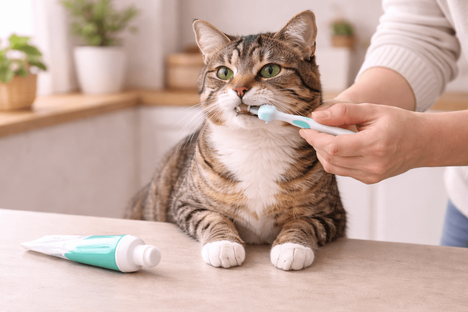 Como escovar os dentes do gato